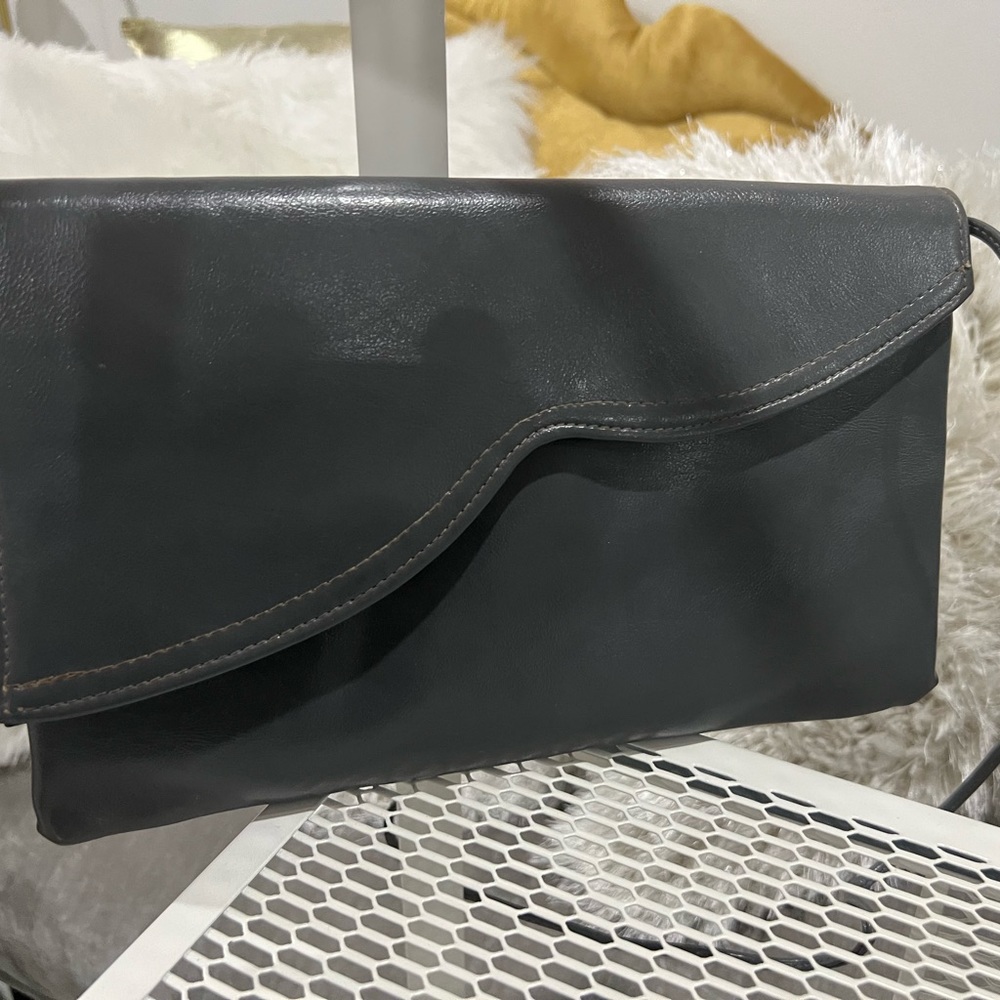 Vintage 80s gray leather envelope purse